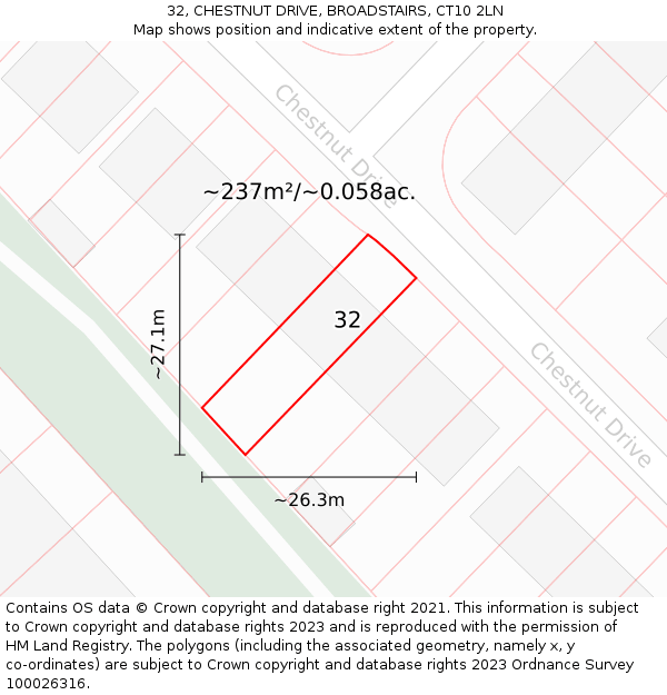 32, CHESTNUT DRIVE, BROADSTAIRS, CT10 2LN: Plot and title map