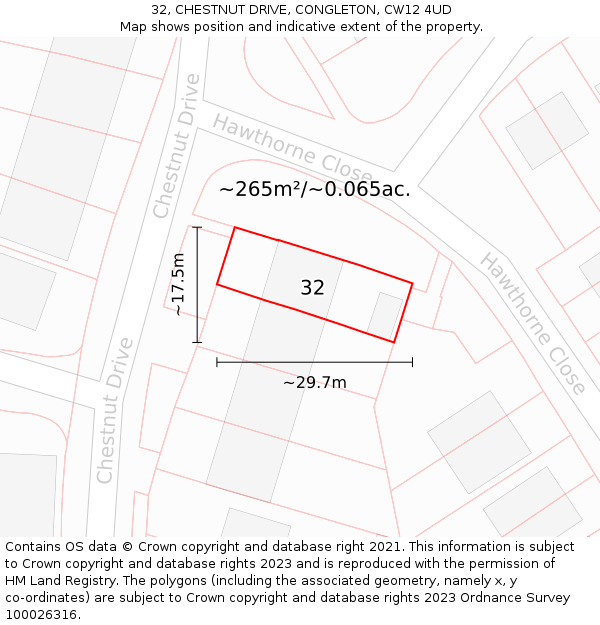 32, CHESTNUT DRIVE, CONGLETON, CW12 4UD: Plot and title map