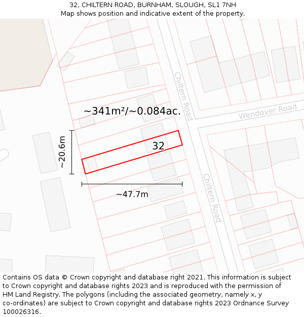 32, CHILTERN ROAD, BURNHAM, SLOUGH, SL1 7NH: Plot and title map