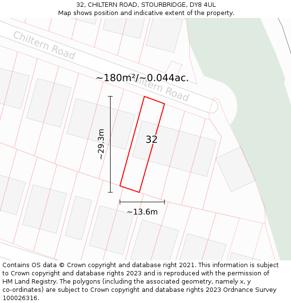 32, CHILTERN ROAD, STOURBRIDGE, DY8 4UL: Plot and title map