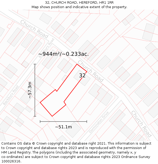 32, CHURCH ROAD, HEREFORD, HR1 1RR: Plot and title map