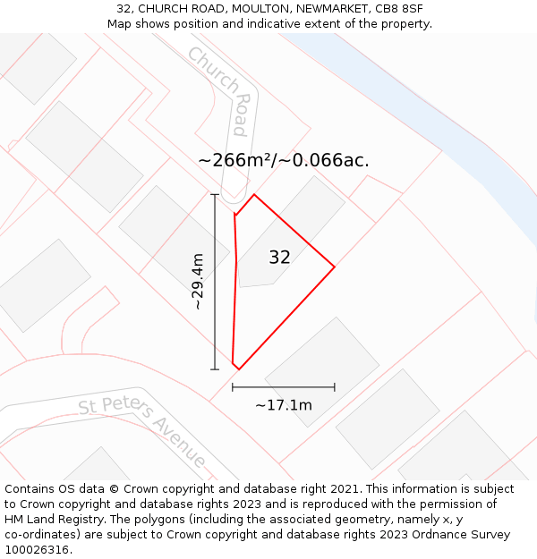 32, CHURCH ROAD, MOULTON, NEWMARKET, CB8 8SF: Plot and title map