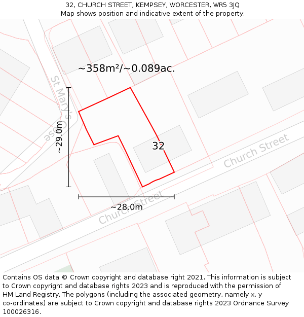 32, CHURCH STREET, KEMPSEY, WORCESTER, WR5 3JQ: Plot and title map