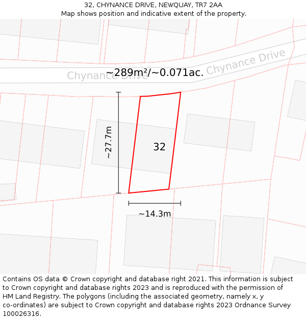 32, CHYNANCE DRIVE, NEWQUAY, TR7 2AA: Plot and title map