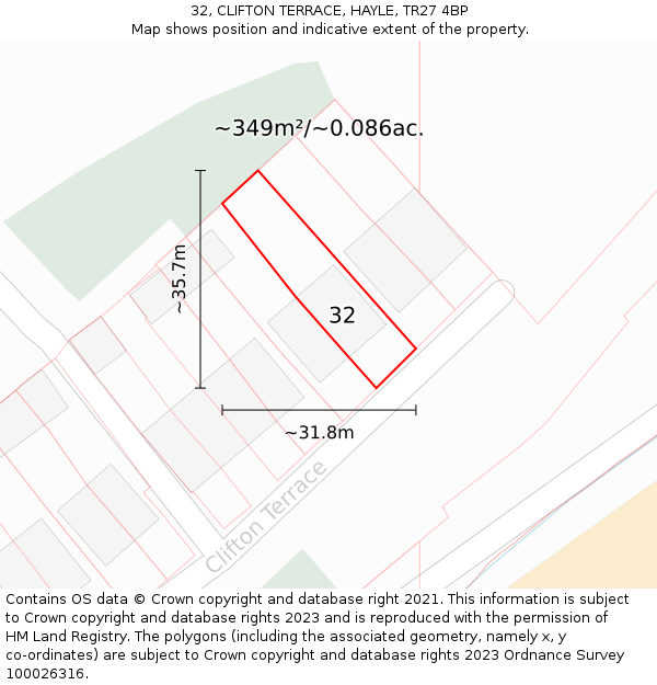 32, CLIFTON TERRACE, HAYLE, TR27 4BP: Plot and title map