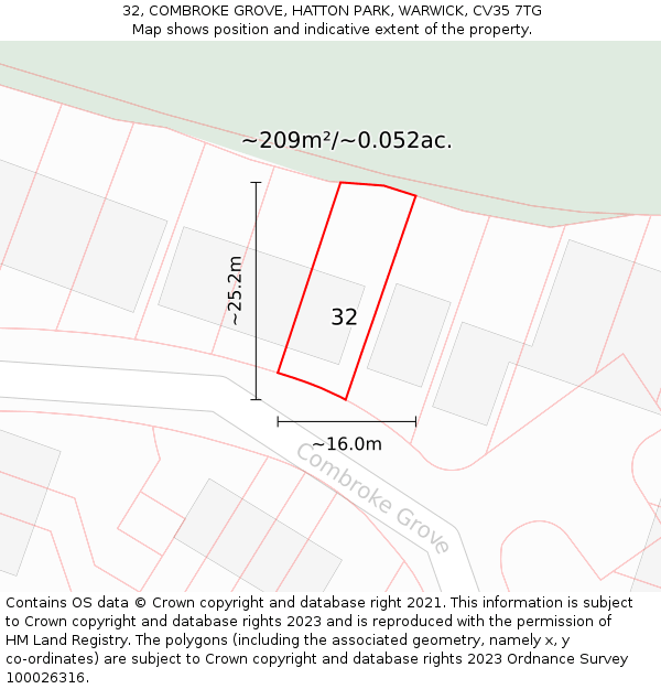 32, COMBROKE GROVE, HATTON PARK, WARWICK, CV35 7TG: Plot and title map