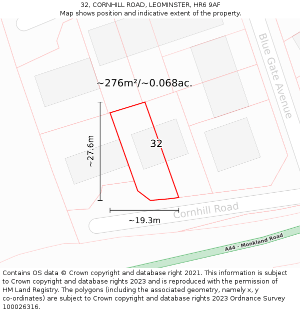 32, CORNHILL ROAD, LEOMINSTER, HR6 9AF: Plot and title map