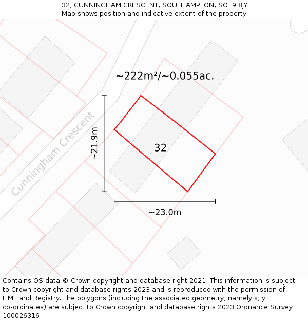 32, CUNNINGHAM CRESCENT, SOUTHAMPTON, SO19 8JY: Plot and title map