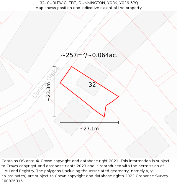 32, CURLEW GLEBE, DUNNINGTON, YORK, YO19 5PQ: Plot and title map