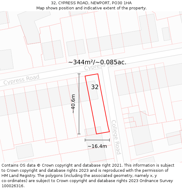 32, CYPRESS ROAD, NEWPORT, PO30 1HA: Plot and title map