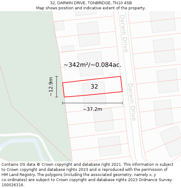 32, DARWIN DRIVE, TONBRIDGE, TN10 4SB: Plot and title map