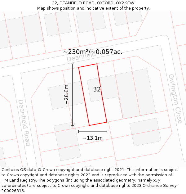 32, DEANFIELD ROAD, OXFORD, OX2 9DW: Plot and title map