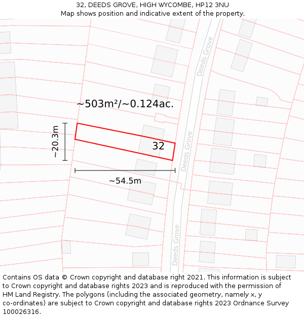 32, DEEDS GROVE, HIGH WYCOMBE, HP12 3NU: Plot and title map