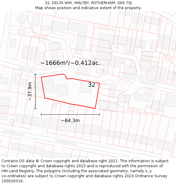 32, DELTA WAY, MALTBY, ROTHERHAM, S66 7SJ: Plot and title map