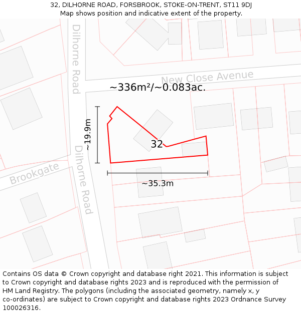 32, DILHORNE ROAD, FORSBROOK, STOKE-ON-TRENT, ST11 9DJ: Plot and title map
