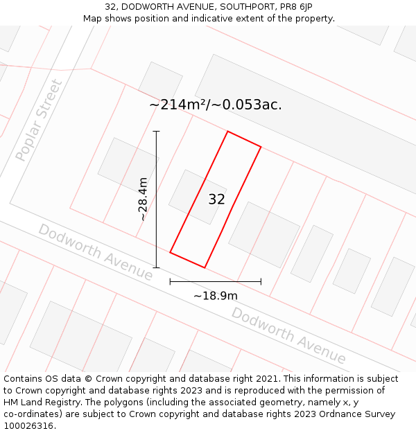 32, DODWORTH AVENUE, SOUTHPORT, PR8 6JP: Plot and title map