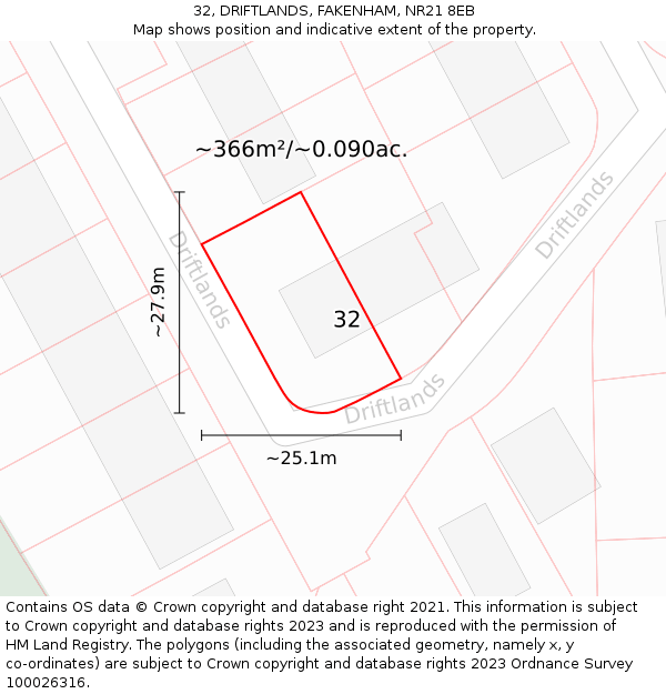 32, DRIFTLANDS, FAKENHAM, NR21 8EB: Plot and title map