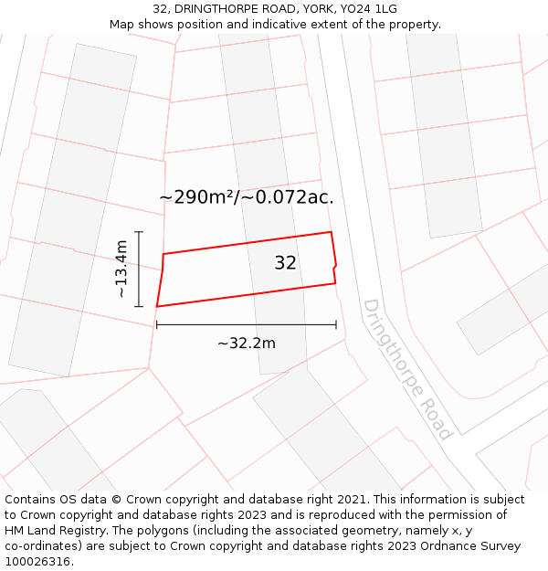 32, DRINGTHORPE ROAD, YORK, YO24 1LG: Plot and title map