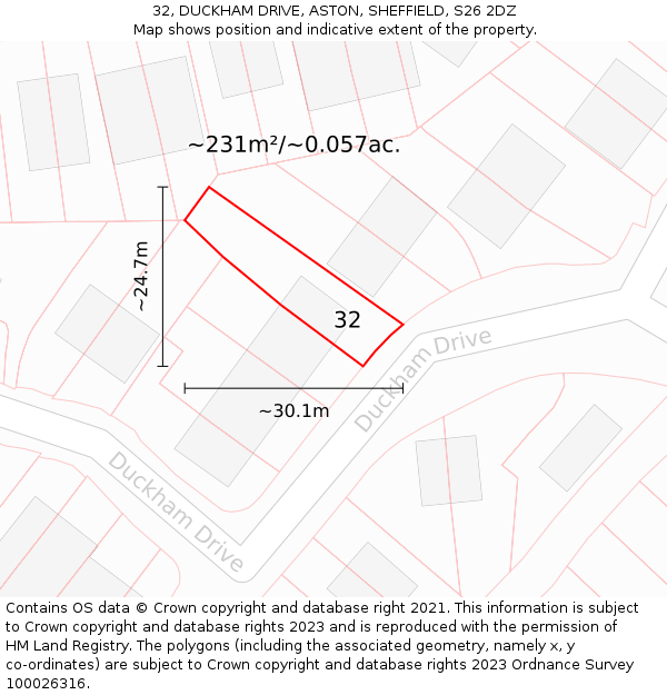 32, DUCKHAM DRIVE, ASTON, SHEFFIELD, S26 2DZ: Plot and title map