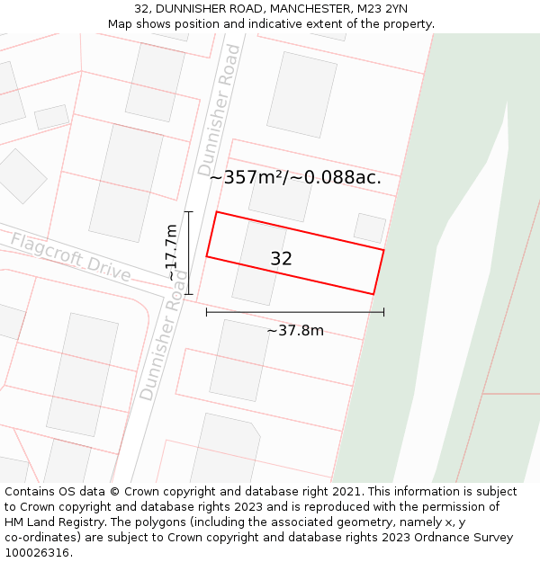 32, DUNNISHER ROAD, MANCHESTER, M23 2YN: Plot and title map