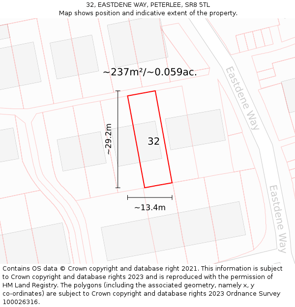 32, EASTDENE WAY, PETERLEE, SR8 5TL: Plot and title map