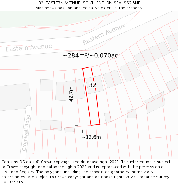 32, EASTERN AVENUE, SOUTHEND-ON-SEA, SS2 5NF: Plot and title map