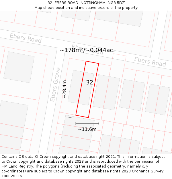 32, EBERS ROAD, NOTTINGHAM, NG3 5DZ: Plot and title map