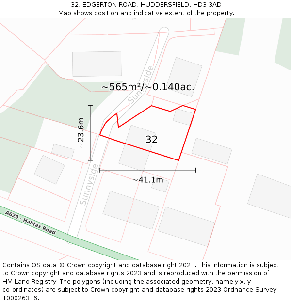 32, EDGERTON ROAD, HUDDERSFIELD, HD3 3AD: Plot and title map