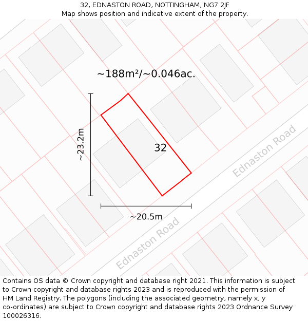 32, EDNASTON ROAD, NOTTINGHAM, NG7 2JF: Plot and title map