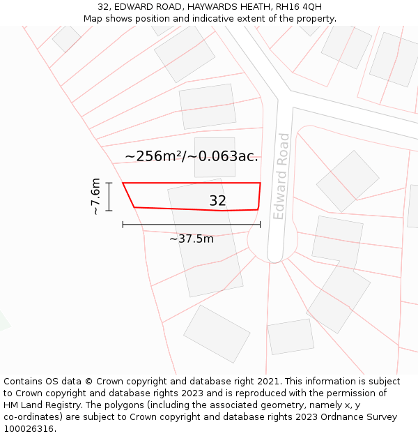 32, EDWARD ROAD, HAYWARDS HEATH, RH16 4QH: Plot and title map