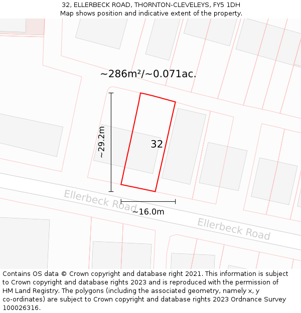 32, ELLERBECK ROAD, THORNTON-CLEVELEYS, FY5 1DH: Plot and title map