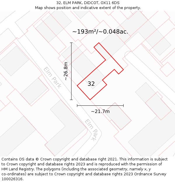 32, ELM PARK, DIDCOT, OX11 6DS: Plot and title map