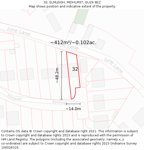 32, ELMLEIGH, MIDHURST, GU29 9EZ: Plot and title map