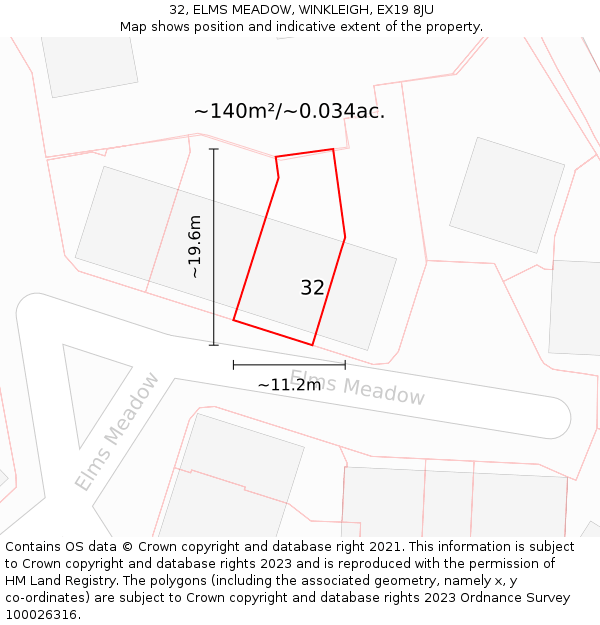 32, ELMS MEADOW, WINKLEIGH, EX19 8JU: Plot and title map