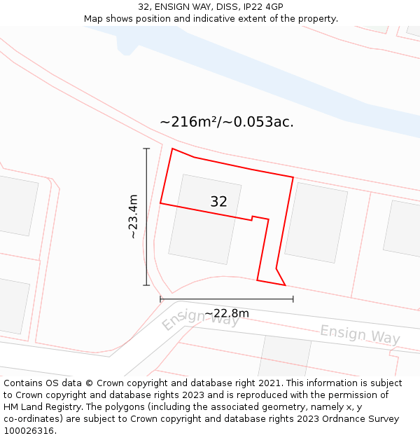 32, ENSIGN WAY, DISS, IP22 4GP: Plot and title map