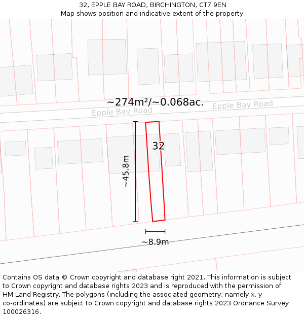 32, EPPLE BAY ROAD, BIRCHINGTON, CT7 9EN: Plot and title map