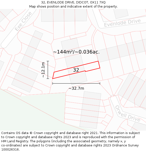 32, EVENLODE DRIVE, DIDCOT, OX11 7XQ: Plot and title map