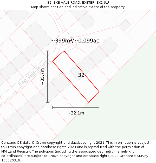 32, EXE VALE ROAD, EXETER, EX2 6LF: Plot and title map