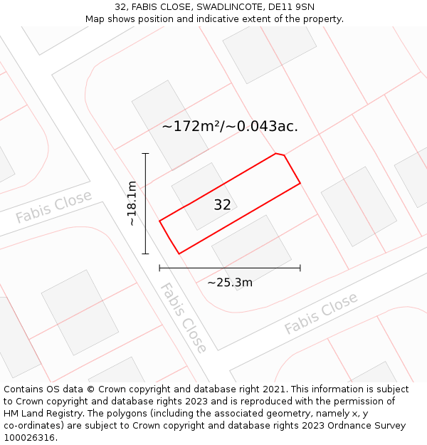 32, FABIS CLOSE, SWADLINCOTE, DE11 9SN: Plot and title map