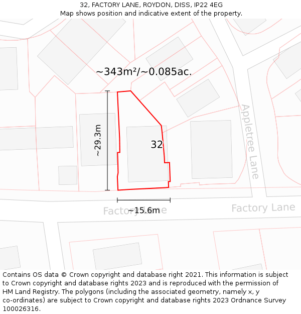 32, FACTORY LANE, ROYDON, DISS, IP22 4EG: Plot and title map