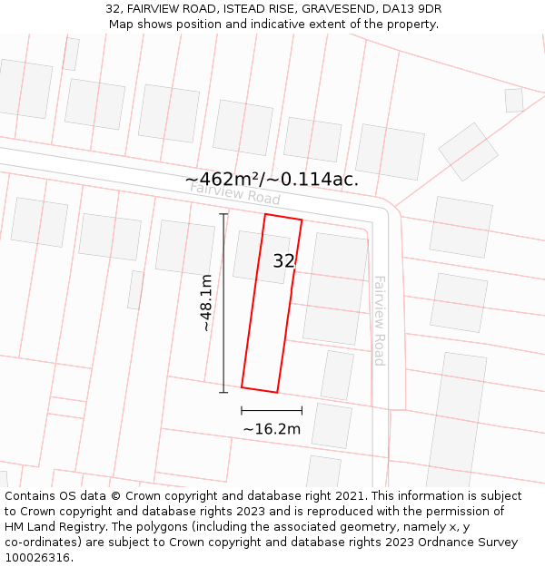 32, FAIRVIEW ROAD, ISTEAD RISE, GRAVESEND, DA13 9DR: Plot and title map