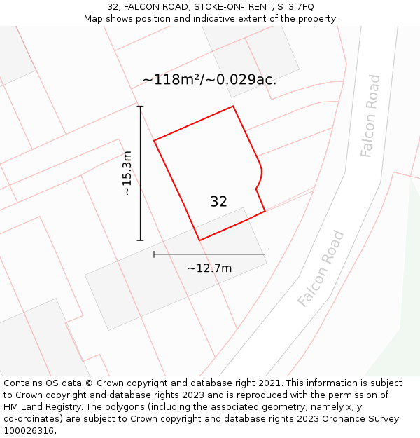 32, FALCON ROAD, STOKE-ON-TRENT, ST3 7FQ: Plot and title map