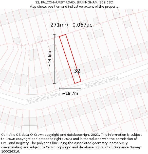 32, FALCONHURST ROAD, BIRMINGHAM, B29 6SD: Plot and title map