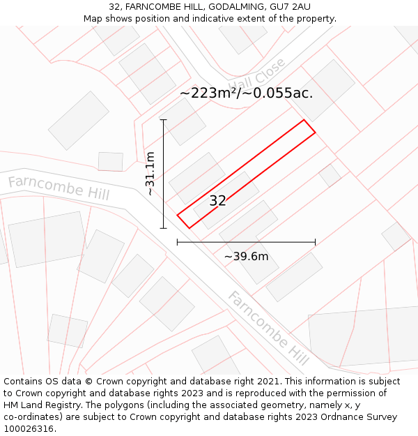 32, FARNCOMBE HILL, GODALMING, GU7 2AU: Plot and title map