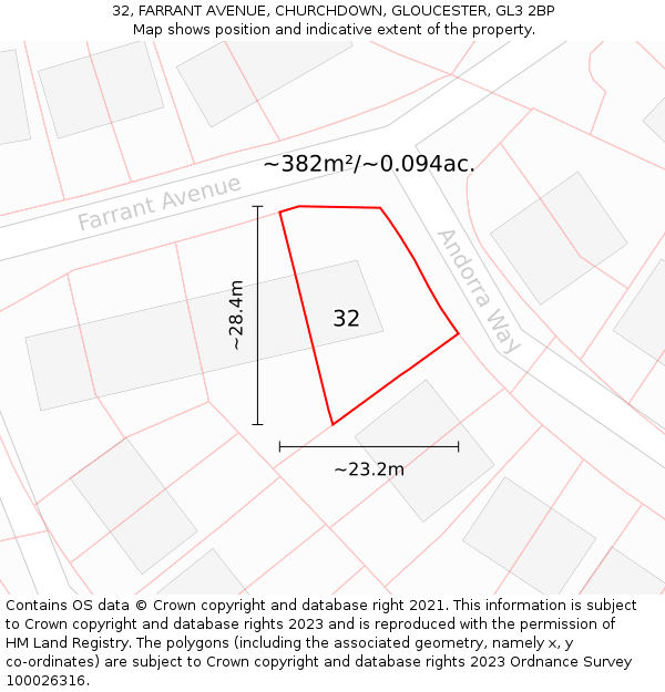 32, FARRANT AVENUE, CHURCHDOWN, GLOUCESTER, GL3 2BP: Plot and title map