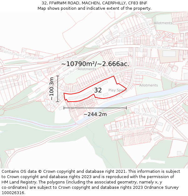 32, FFWRWM ROAD, MACHEN, CAERPHILLY, CF83 8NF: Plot and title map