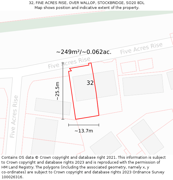 32, FINE ACRES RISE, OVER WALLOP, STOCKBRIDGE, SO20 8DL: Plot and title map