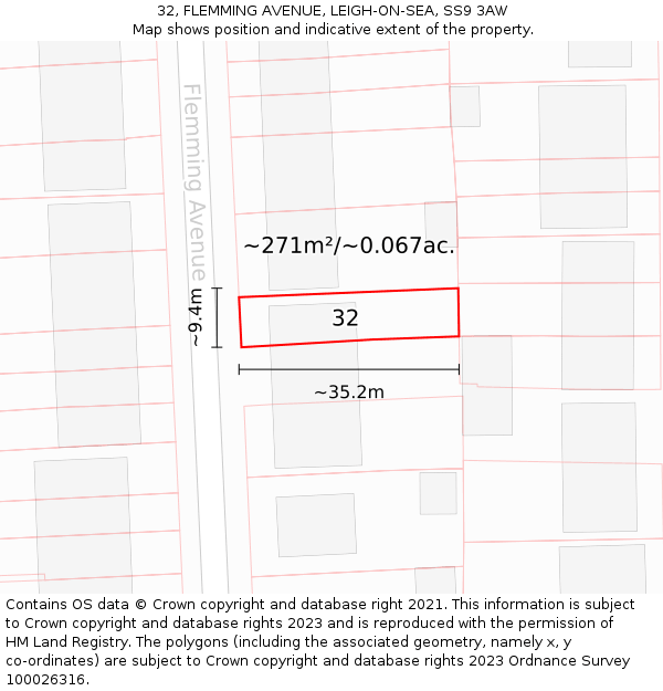 32, FLEMMING AVENUE, LEIGH-ON-SEA, SS9 3AW: Plot and title map
