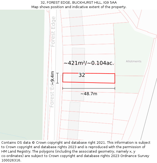 32, FOREST EDGE, BUCKHURST HILL, IG9 5AA: Plot and title map