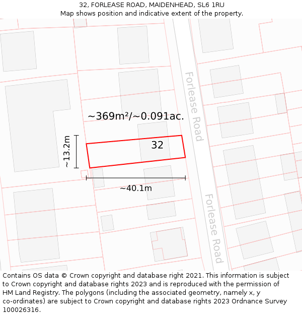 32, FORLEASE ROAD, MAIDENHEAD, SL6 1RU: Plot and title map